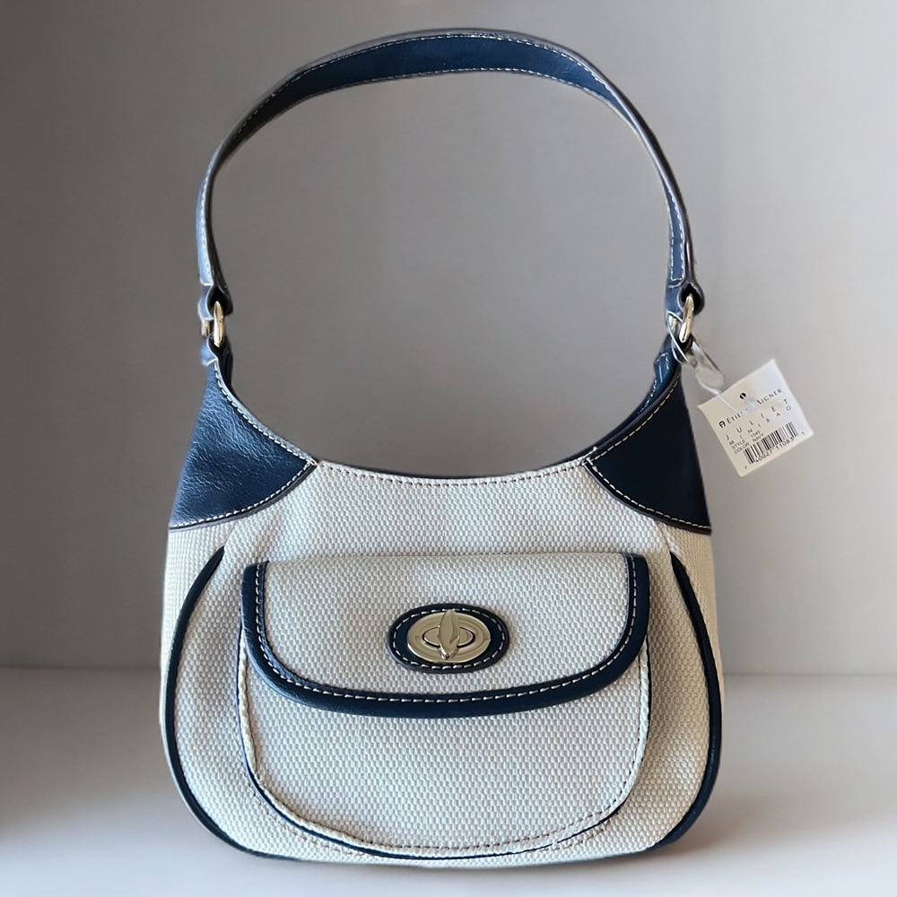 NWT Etienne Aigner Juliet Mini Straw Bag – Navy & Cream Nautical Style